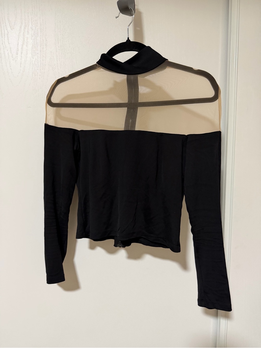 Alice + Olivia Black Long Sleeve Mesh Yoke Top